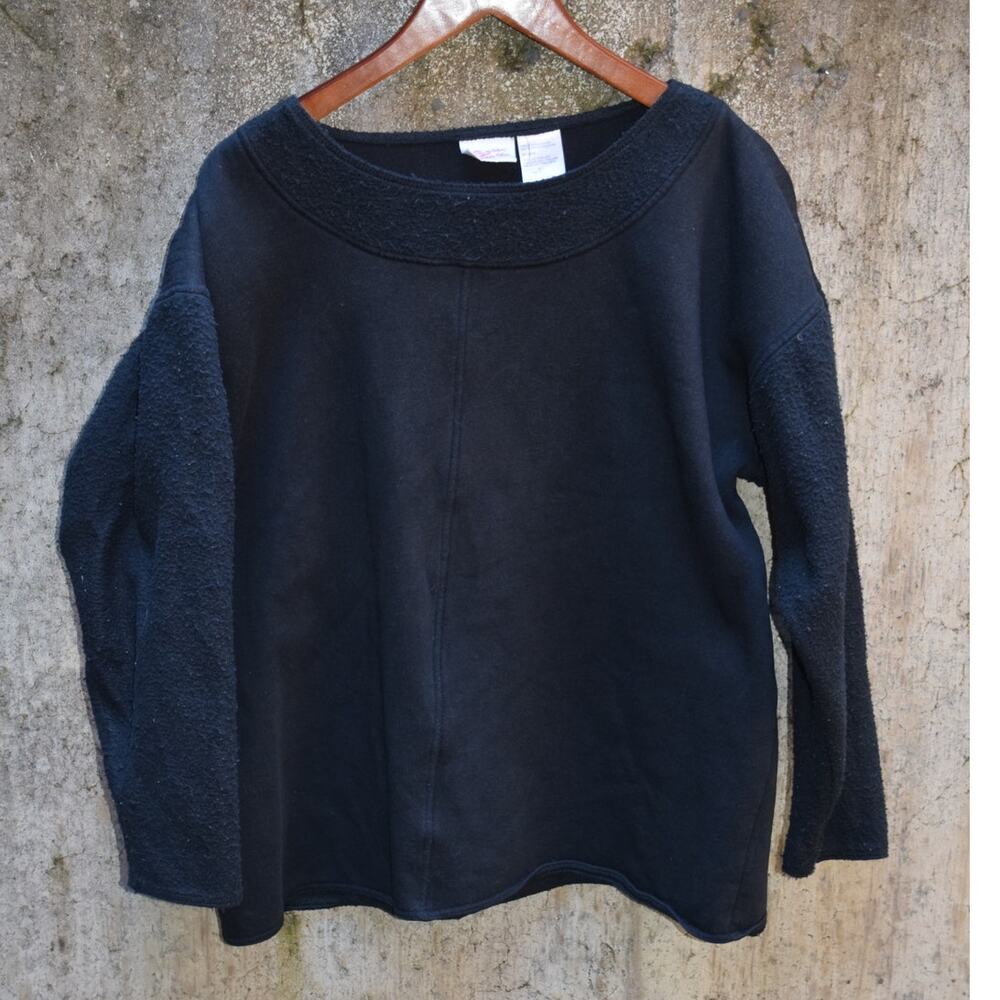Dance France Black Pullover Sweatshirt Textured Sleeves Women’s Size M